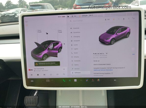 5YJYGDEE4MF179600 2021 TESLA MODEL Y Белый 