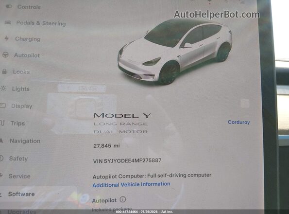 5YJYGDEE4MF275887 2021 TESLA MODEL Y Белый Вид задних сидений