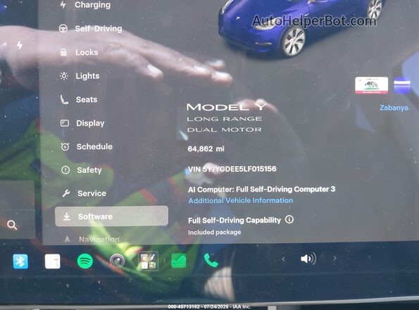 5YJYGDEE5LF015156 2020 TESLA MODEL Y Blue 
