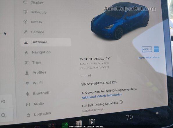 5YJYGDEE5LF036928 2020 TESLA MODEL Y Blue Vista de los asientos traseros