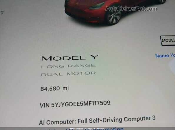 5YJYGDEE5MF117509 2021 TESLA MODEL Y Red 