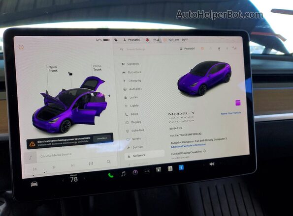 5YJYGDEE5MF285442 2021 TESLA MODEL Blue ხელსაწყოთა პანელის ხედი