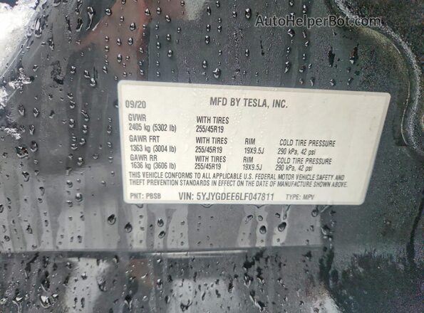 5YJYGDEE6LF047811 2020 TESLA MODEL Black Вид наклейки з VIN-кодом