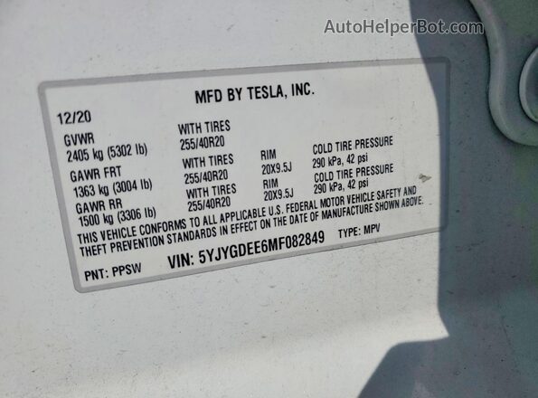 5YJYGDEE6MF082849 2021 TESLA MODEL Белый Вид подкапотного пространства