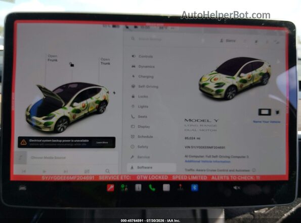 5YJYGDEE6MF204691 2021 TESLA MODEL Y White Widok tylnych siedzeń