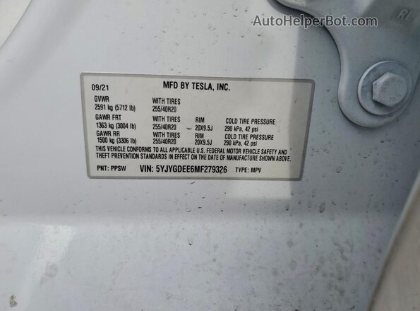 5YJYGDEE6MF279326 2021 TESLA MODEL Белый Вид подкапотного пространства