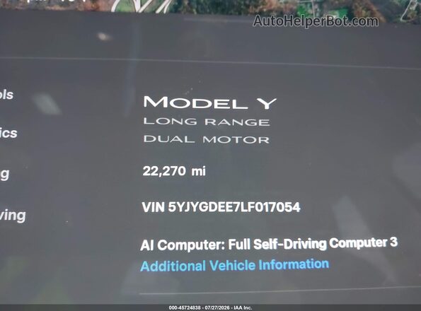 5YJYGDEE7LF017054 2020 TESLA MODEL Y White 