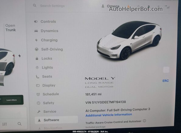 5YJYGDEE7MF194138 2021 TESLA MODEL Y Белый Вид задних сидений