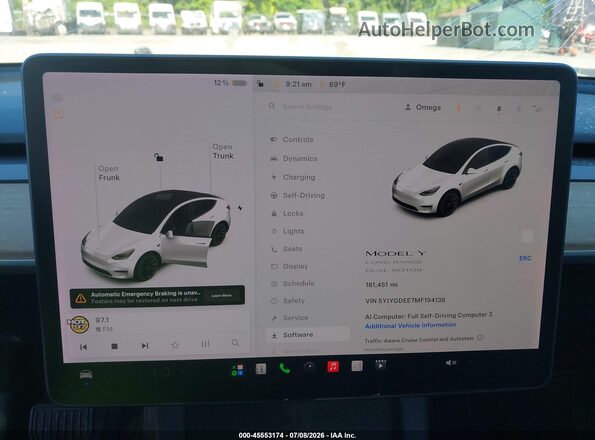 5YJYGDEE7MF194138 2021 TESLA MODEL Y Белый 