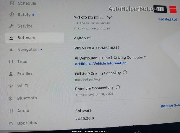 5YJYGDEE7MF219233 2021 TESLA MODEL Y Red 