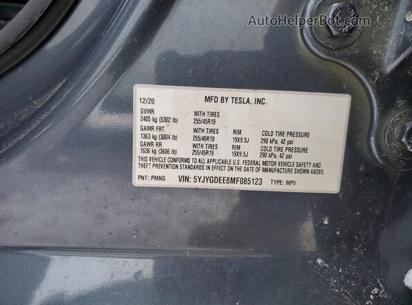 5YJYGDEE8MF085123 2021 TESLA MODEL Gray Engine compartment view