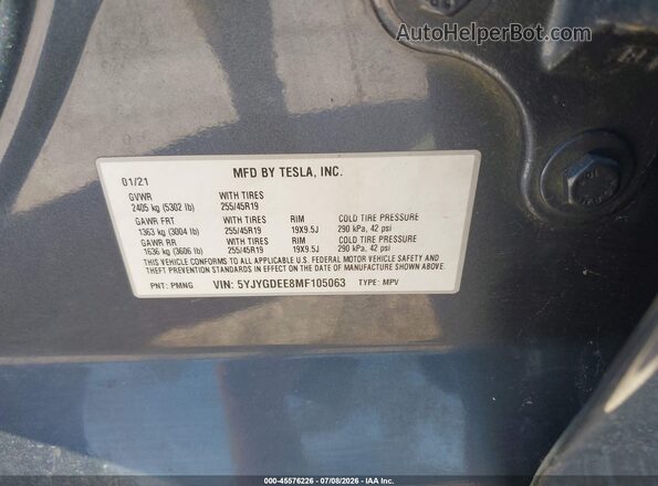 5YJYGDEE8MF105063 2021 TESLA MODEL Y Gray Շարժիչի բաժամունքի տեսք