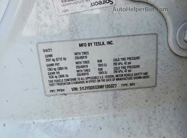 5YJYGDEE8MF185027 2021 TESLA MODEL White ძრავის განყოფილების ხედი