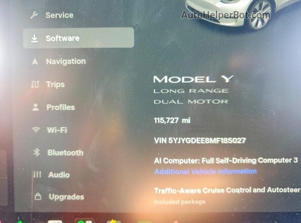 5YJYGDEE8MF185027 2021 TESLA MODEL White ხელსაწყოთა პანელის ხედი