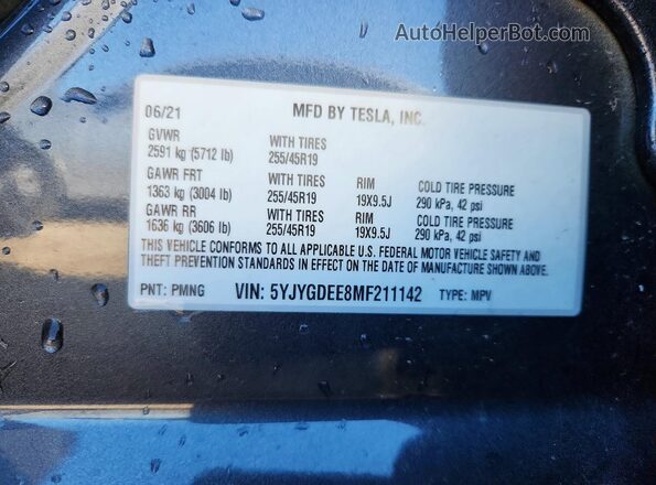 5YJYGDEE8MF211142 2021 TESLA MODEL Gray Շարժիչի բաժամունքի տեսք