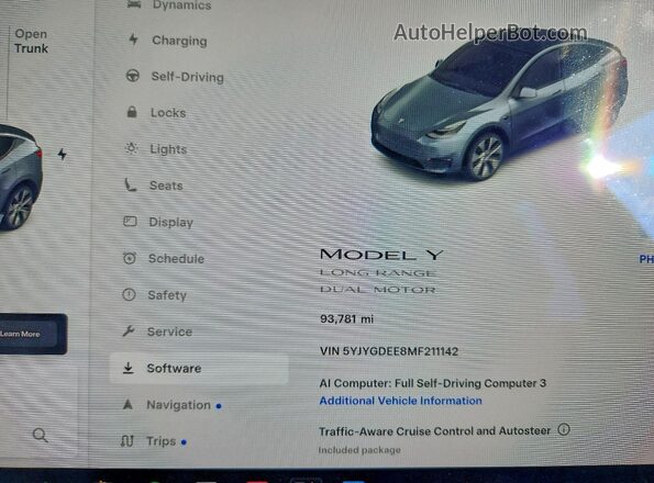 5YJYGDEE8MF211142 2021 TESLA MODEL Gray Սարքավորումների վահանակի տեսք