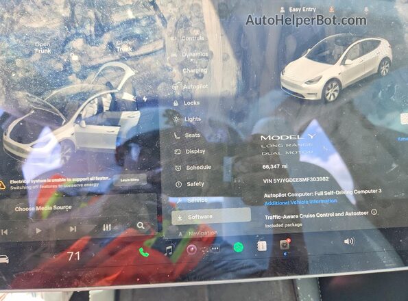 5YJYGDEE8MF303982 2021 TESLA MODEL White Вид щитка приладів