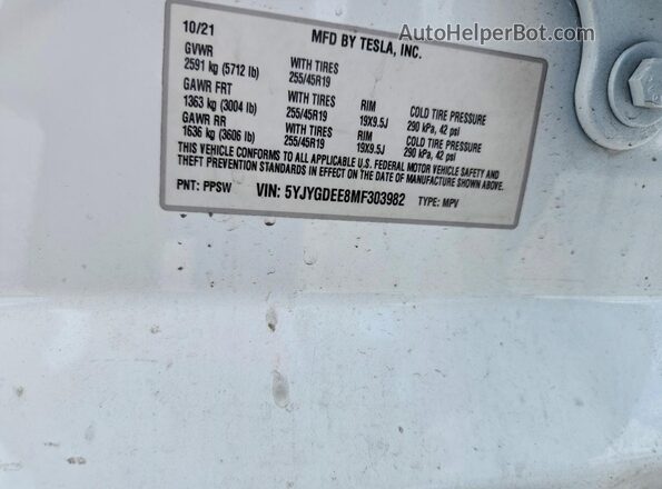 5YJYGDEE8MF303982 2021 TESLA MODEL White Вид підкапотного простору
