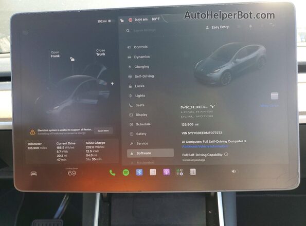 5YJYGDEE9MF077273 2021 TESLA MODEL Gray Սարքավորումների վահանակի տեսք