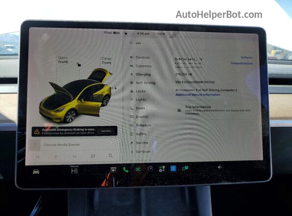 5YJYGDEE9MF160332 2021 TESLA MODEL White Instrument cluster view