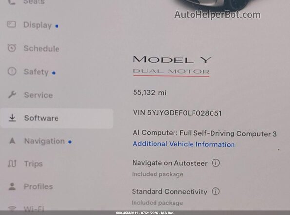 5YJYGDEF0LF028051 2020 TESLA MODEL Y White Սալոնի 360 աստիճան տեսք