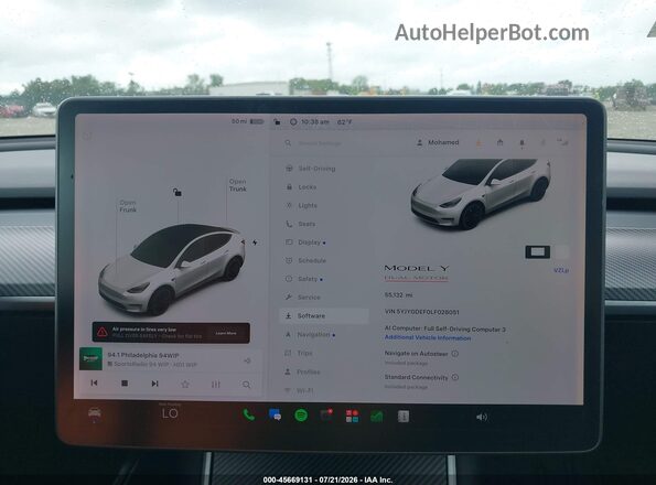 5YJYGDEF0LF028051 2020 TESLA MODEL Y White Հետևի նստատեղերի տեսք