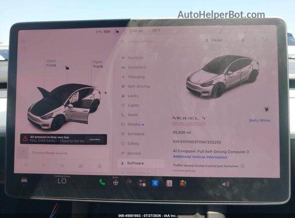 5YJYGDEF0MF252292 2021 TESLA MODEL Y Белый Вид задних сидений