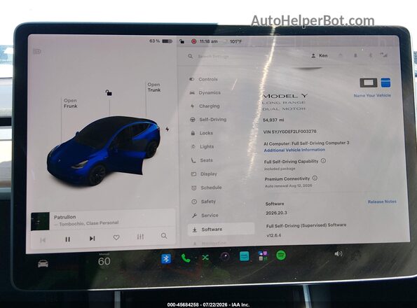 5YJYGDEF2LF003278 2020 TESLA MODEL Y Blue Հետևի նստատեղերի տեսք