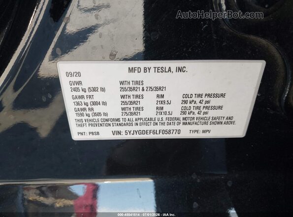 5YJYGDEF6LF058770 2020 TESLA MODEL Y Черный Вид подкапотного пространства