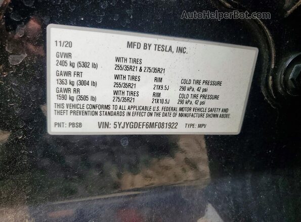 5YJYGDEF6MF081922 2021 TESLA MODEL Black Vista del compartimento del motor