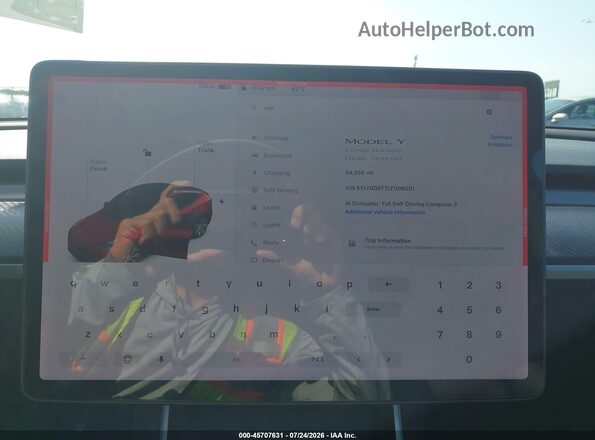 5YJYGDEF7LF006001 2020 TESLA MODEL Y Red Vista de los asientos traseros