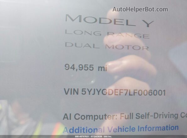 5YJYGDEF7LF006001 2020 TESLA MODEL Y Red Vista interior de 360 grados