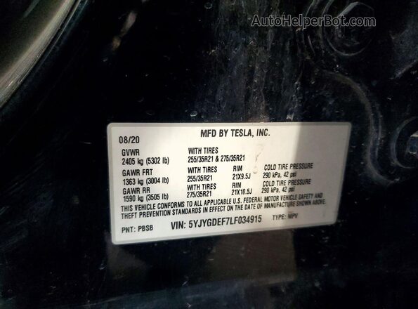 5YJYGDEF7LF034915 2020 TESLA MODEL Black Widok komory silnika