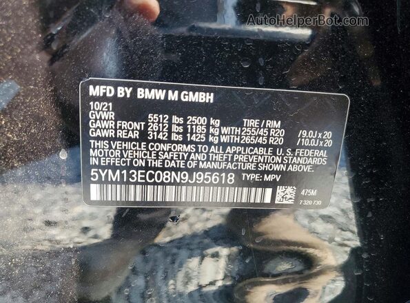 5YM13EC08N9J95618 2022 BMW X3 Black Widok naklejki z numerem VIN