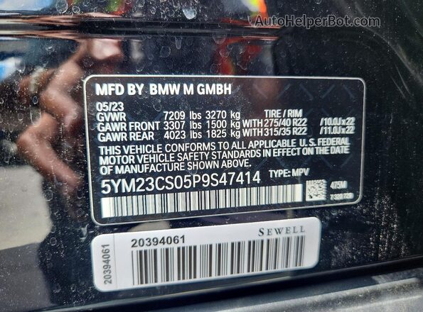 5YM23CS05P9S47414 2023 BMW XM Черный Панорамный вид салона 360°