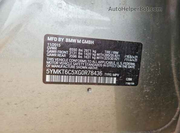5YMKT6C5XG0R78436 2016 BMW X5 Black Widok naklejki z numerem VIN