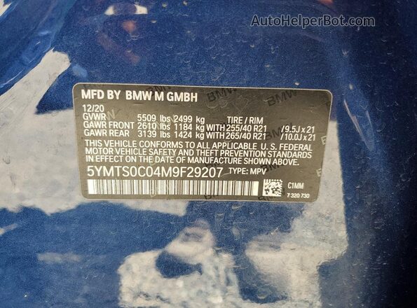 5YMTS0C04M9F29207 2021 BMW X3 Синий Панорамный вид салона 360°