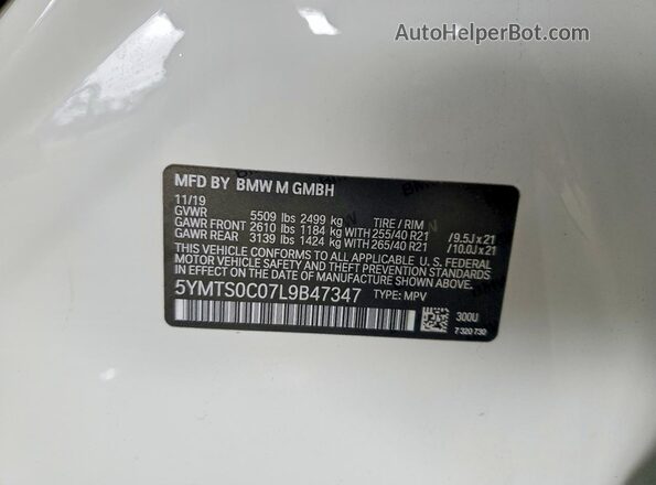 5YMTS0C07L9B47347 2020 BMW X3 White Vista interior de 360 grados