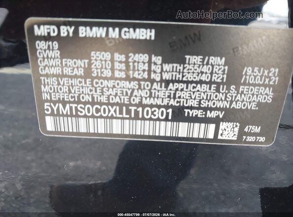 5YMTS0C0XLLT10301 2020 BMW X3 Black Շարժիչի բաժամունքի տեսք