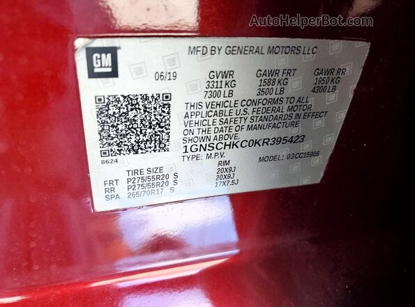 1GNSCHKC0KR395423 2019 CHEVROLET SUBURBAN Red 360 interior view