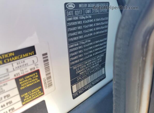 SALGS2FEXHA336521 2017 LAND ROVER RANGE ROVER White Панорамний вид салону 360°