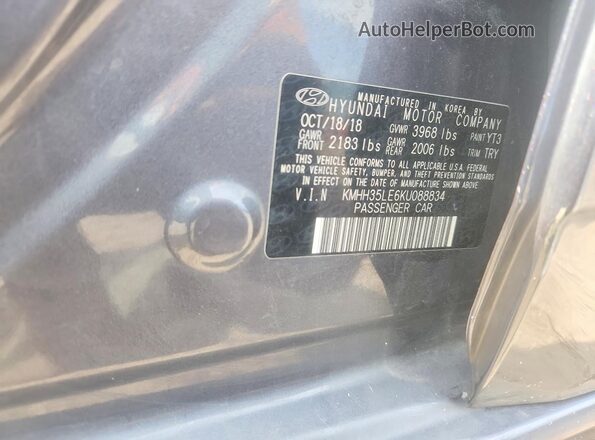 KMHH35LE6KU088834 2019 HYUNDAI ELANTRA Black VIN կոդի պիտակի տեսք