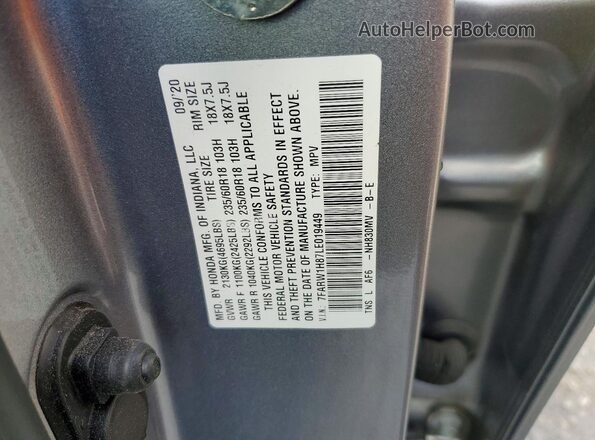 7FARW1H87LE019449 2020 HONDA CR-V Gray VIN კოდის სტიკერის ხედი