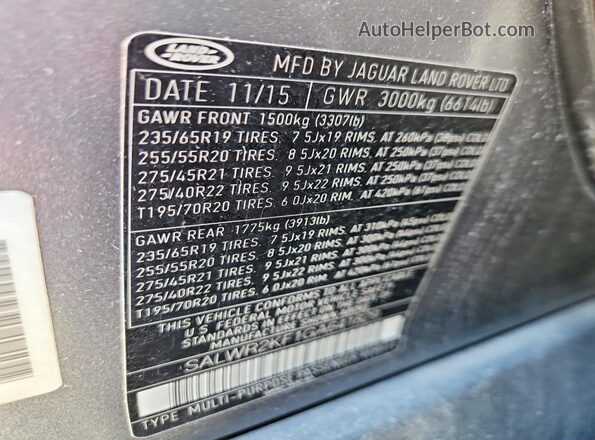 SALWR2KF1GA641829 2016 LAND ROVER RANGE Gray Widok wnętrza 360 stopni