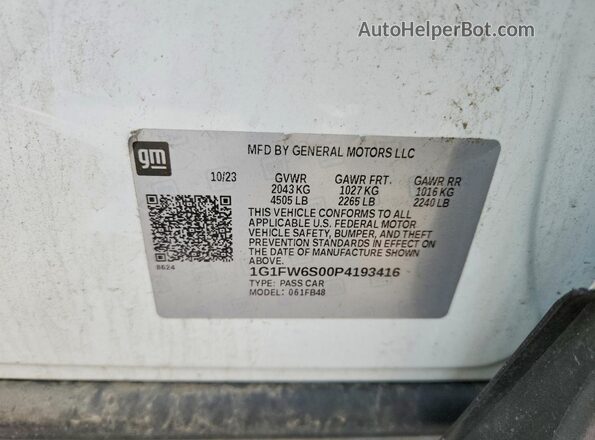 1G1FW6S00P4193416 2023 CHEVROLET BOLT White VIN կոդի պիտակի տեսք