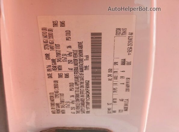1FTMF1C84GKF90662 2016 FORD F150 White Vista de la etiqueta del VIN