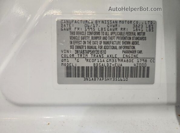 3N1AB7AP5HY351610 2017 NISSAN SENTRA White Vista de la etiqueta del VIN