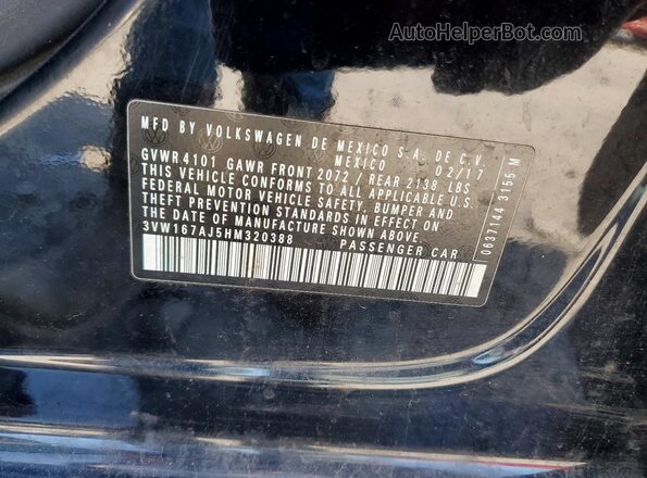 3VW167AJ5HM320388 2017 VOLKSWAGEN JETTA Черный Вид наклейки с VIN-кодом