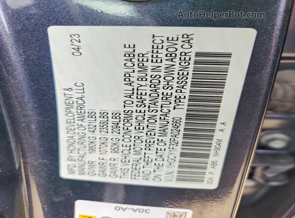 1HGCY1F32PA024660 2023 HONDA ACCORD Black Вид наклейки з VIN-кодом
