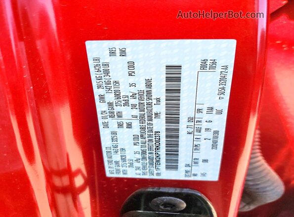 1FTEW2KP7RKD02378 2024 FORD F150 Burgundy VIN կոդի պիտակի տեսք